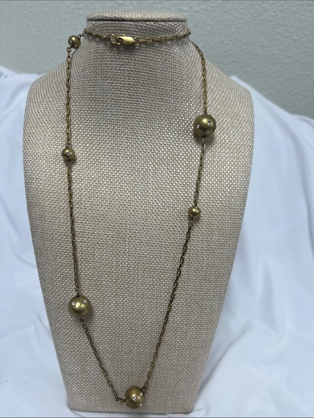 Long Gold Bead Station Necklace - Women Jewelry